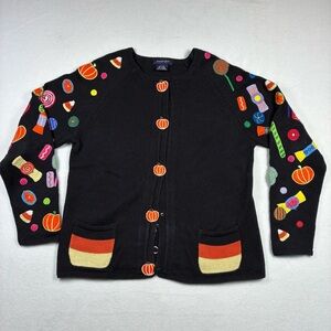 *RARE* Eagle’s Eye Halloween Candy Cardigan Vintage Black Small Embroidered 90s